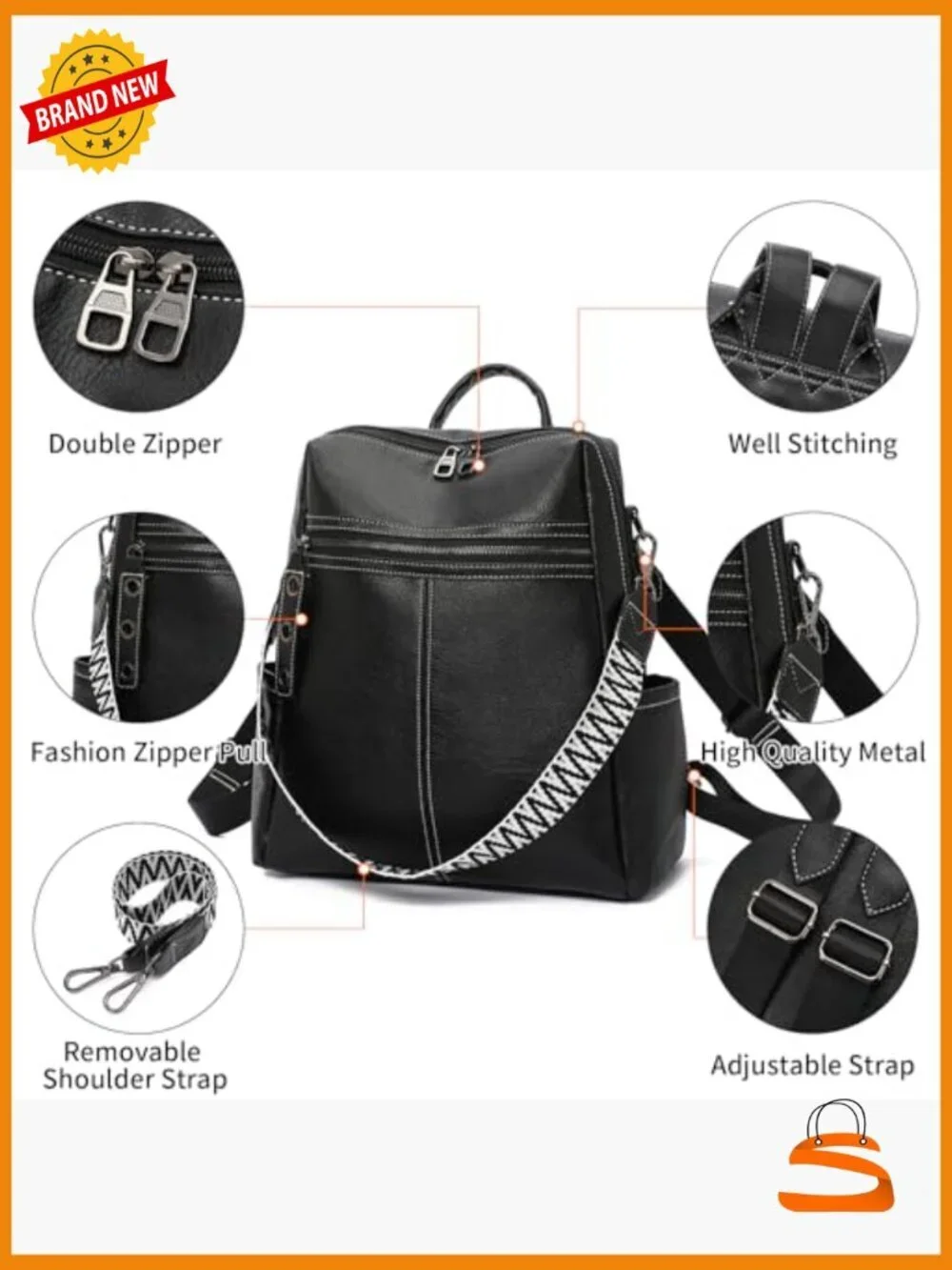 PU Leather Fashion Backpack Travel Daypack for Women Anti-theft